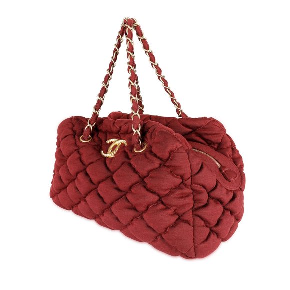 Chanel Burgundy Jersey Quilted Bubble Bag - Picture 2 of 7